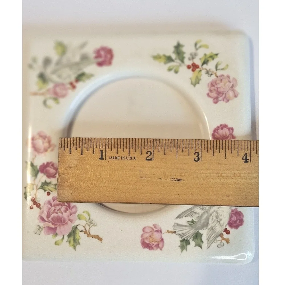 Vtg‎ Cottage Core Ceramic Square Picture Frame White Doves Peonies Holly Japan